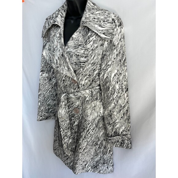 VTG Alberto Makali Floral Quilted Embroidered Trench Coat Jacket 10 Silver White - Picture 4 of 11